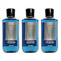 Lot of 3 Bath and Body Works Ocean Signature Collection 2 in 1 Hair Shampoo Body Wash for Men 10 Fl Oz