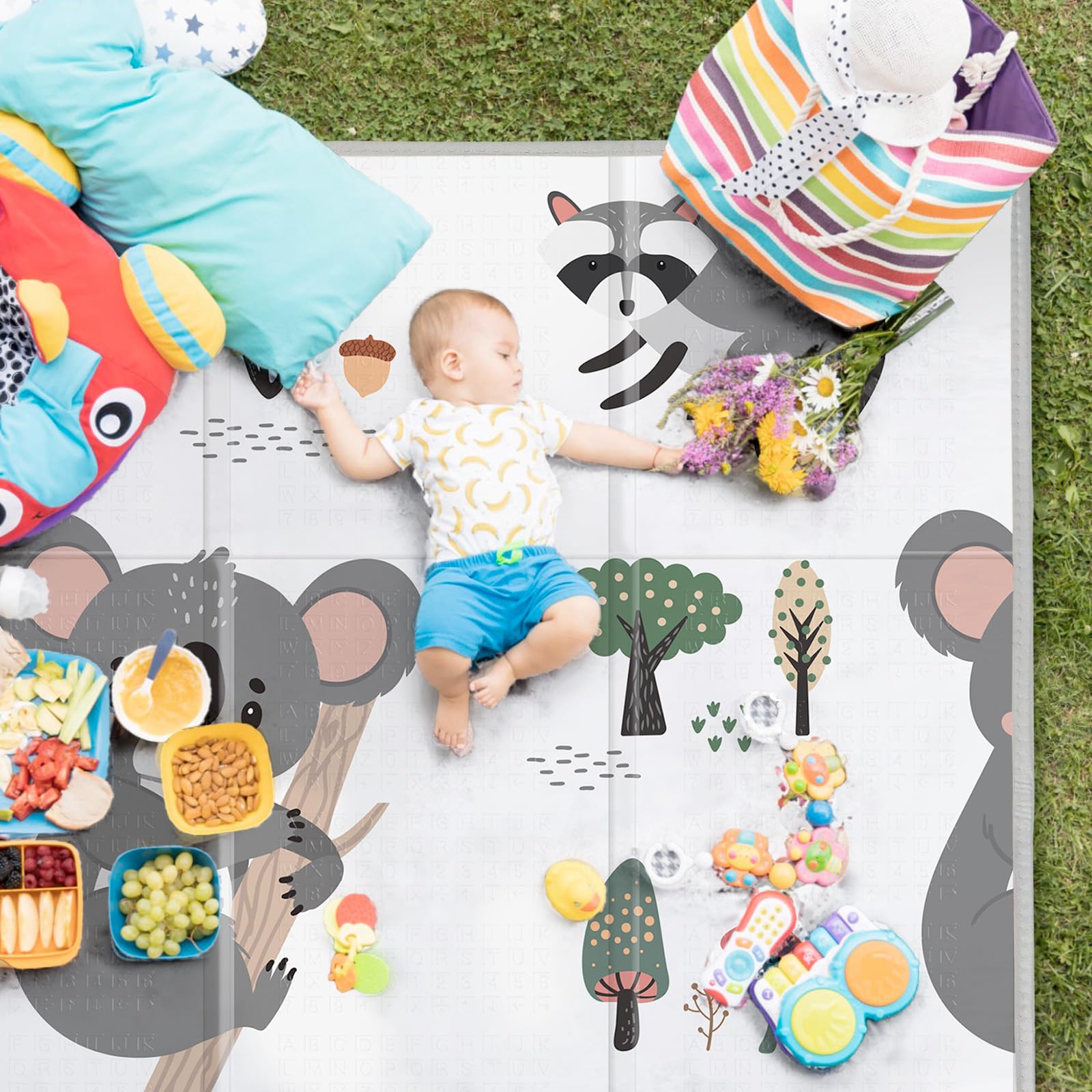 Foldable Baby Play Mat, PIGLOG 0.6in Thick Waterproof Playmats for Babies and Toddlers Kids, Safe Foam Playmat for Tummy Time, 50x50 Playpen Mat, Reversible Portable Baby Floor Mat for Infant, Koala