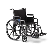 Medline Durable Steel Wheelchair with Flip-Back Desk-Length Arms, Swing Away Footrests, 20-Inch Wide Seat, 300-Ib Weight Capacity, Black