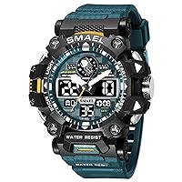 KXAITO Men's Watches Sport Outdoor Waterproof Military Watch Date Multifunctional Tactical LED Face Alarm Stopwatch for Men 8078, 8078 Dark Green, Large