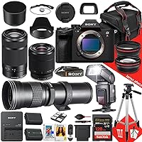 Sony a7R V Mirrorless Camera with FE 28-70mm f/3.5-5.6 OSS, E 55-210mm f/4.5-6.3 OSS and 420-800mm Lens + 128 GB Memory + TTL Pro Flash + Battery Charger + More (31pc Bundle)