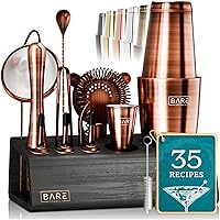 BARE BARREL® Mixology Bartender Kit Bar Set | 14-Piece Cocktail Shaker Set | Martini Barware Mixing Tools for Home Bartending | Incl. 35 Recipe Cards | Gift Set (28oz Boston Shaker, Aged Copper)
