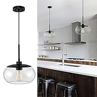 KAWOTI Matte Black Finish Pendant Light with Clear Glass for Kitchen Island Adjustable Height (10 inches Wide)