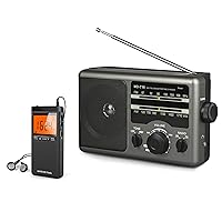 AM FM Portable Radio Transistor Radio+NOAA Weather Alert Radio with Best Reception, 3.5mm Earphone Jack for Home, Office, Bedroom, Running, Walking