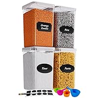 Extra Large Tall Food Storage Containers 7 qt/ 220oz/ 6.5L, For Flour, Sugar, Rice - Airtight Kitchen & Pantry Bulk Food Storage - 4 PC Set - Measuring Scoops, Pen & Labels