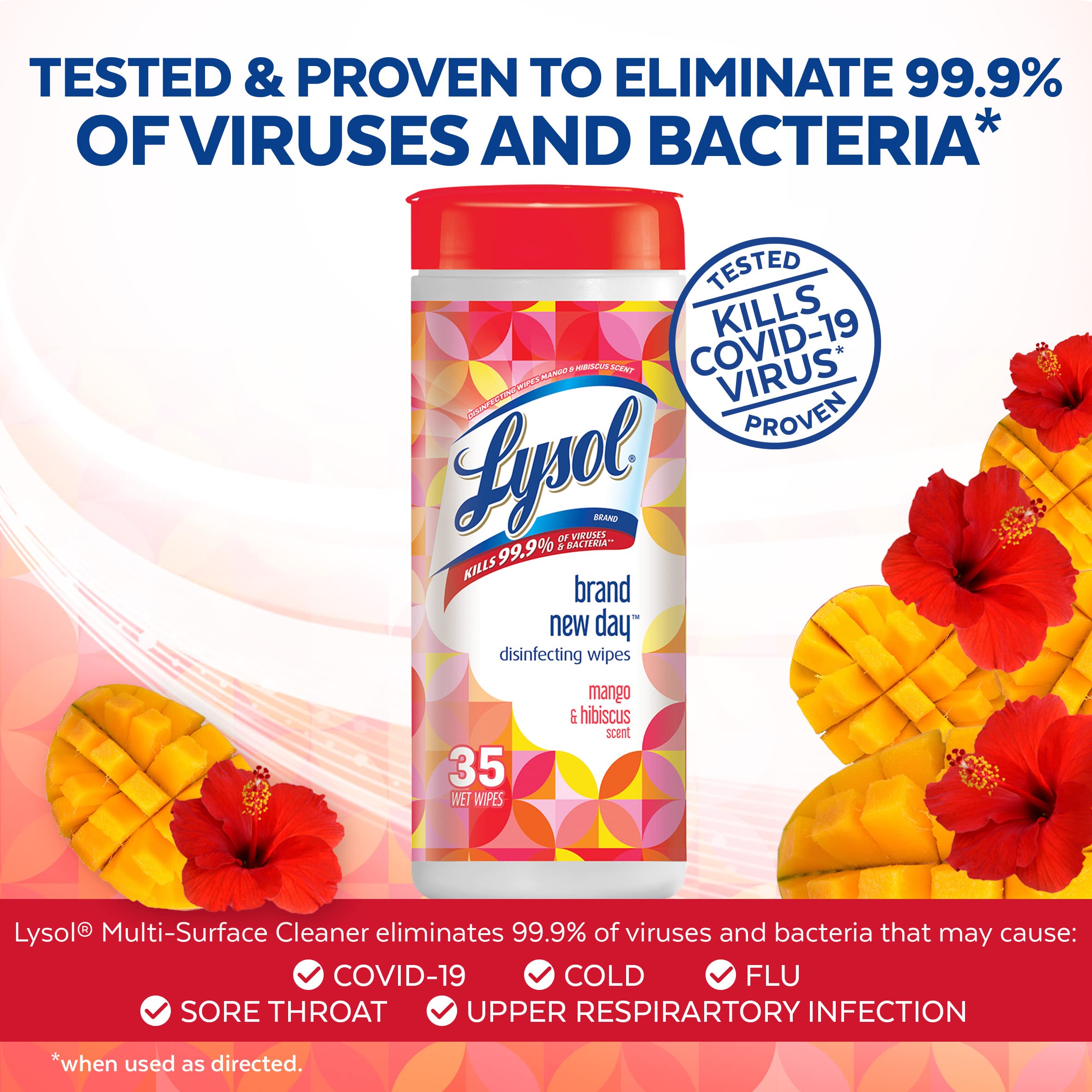 Lysol Disinfectant Wipes, Multi-Surface Antibacterial Cleaning Wipes, for Disinfecting and Cleaning, Mango and Hibiscus Scent, 35ct