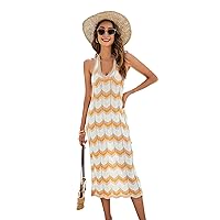 Women's Off Shoulder Elegant Beach Holiday Casual Party a Vibrant Stripes Strap Dress