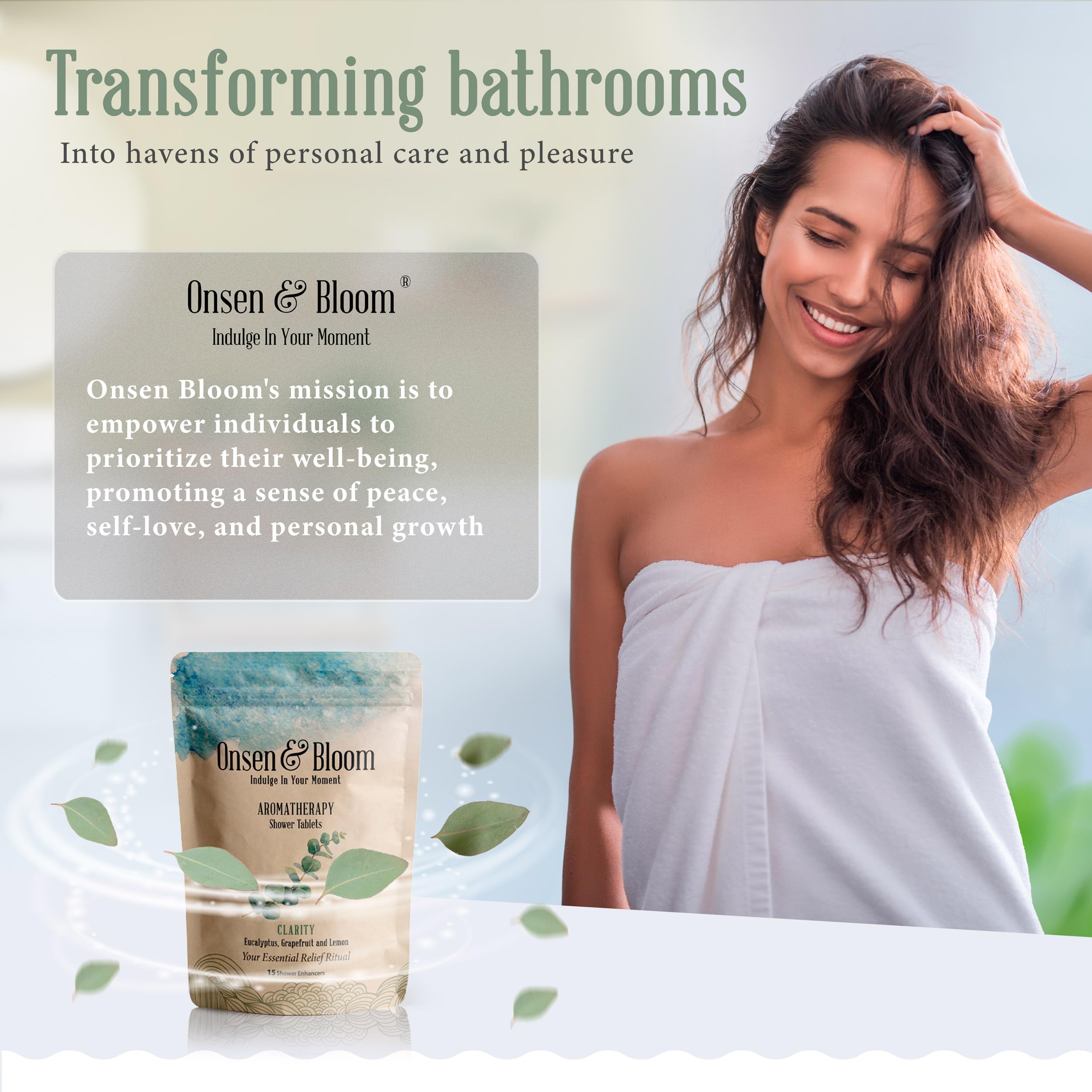 Onsen & Bloom Self Care Bundle- 15 Clarity Aromatherapy Shower Steamers with Essential Oils- 2 Pack Facial Konjac Sponge Gentle Exfoliation Duo- Shower Steamer Tray Bamboo Soap Dish with Drainage