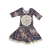 One Size Girls' Crochet Lace Trim Twirl Dress with Elbow Sleeve