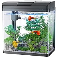 Fish Tank, 1.7 Gallon Glass Aquarium with Air Pump & LED Light & Filter, Small Fish Tank for Betta Fish Starter Kit (Black)