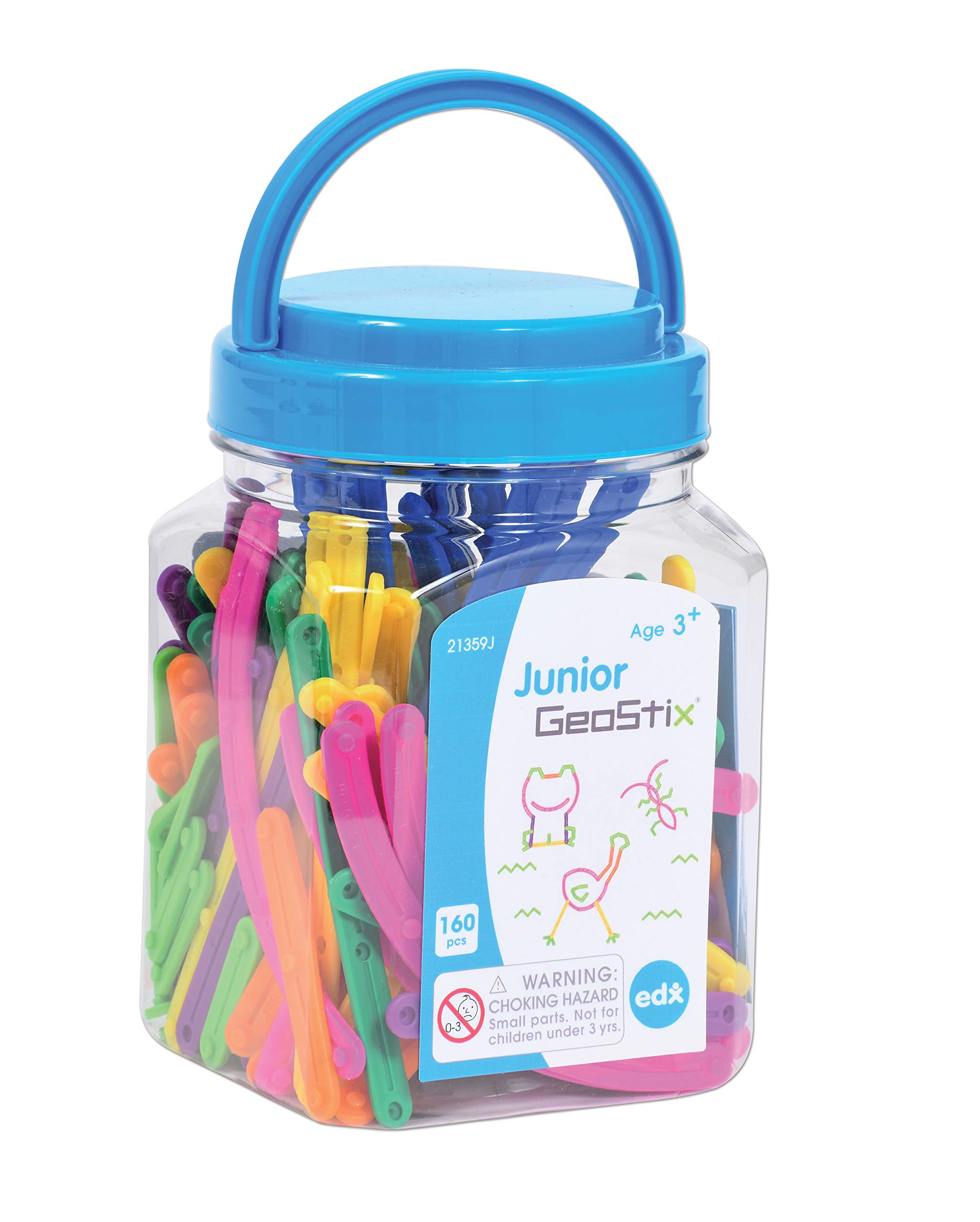 edxeducation - 21359 Junior GeoStix - Mini Jar Set of 160 - Geometric Construction Sticks - Build 2D Shapes and Pictures - Math Manipulative for Kids - Ages 3+