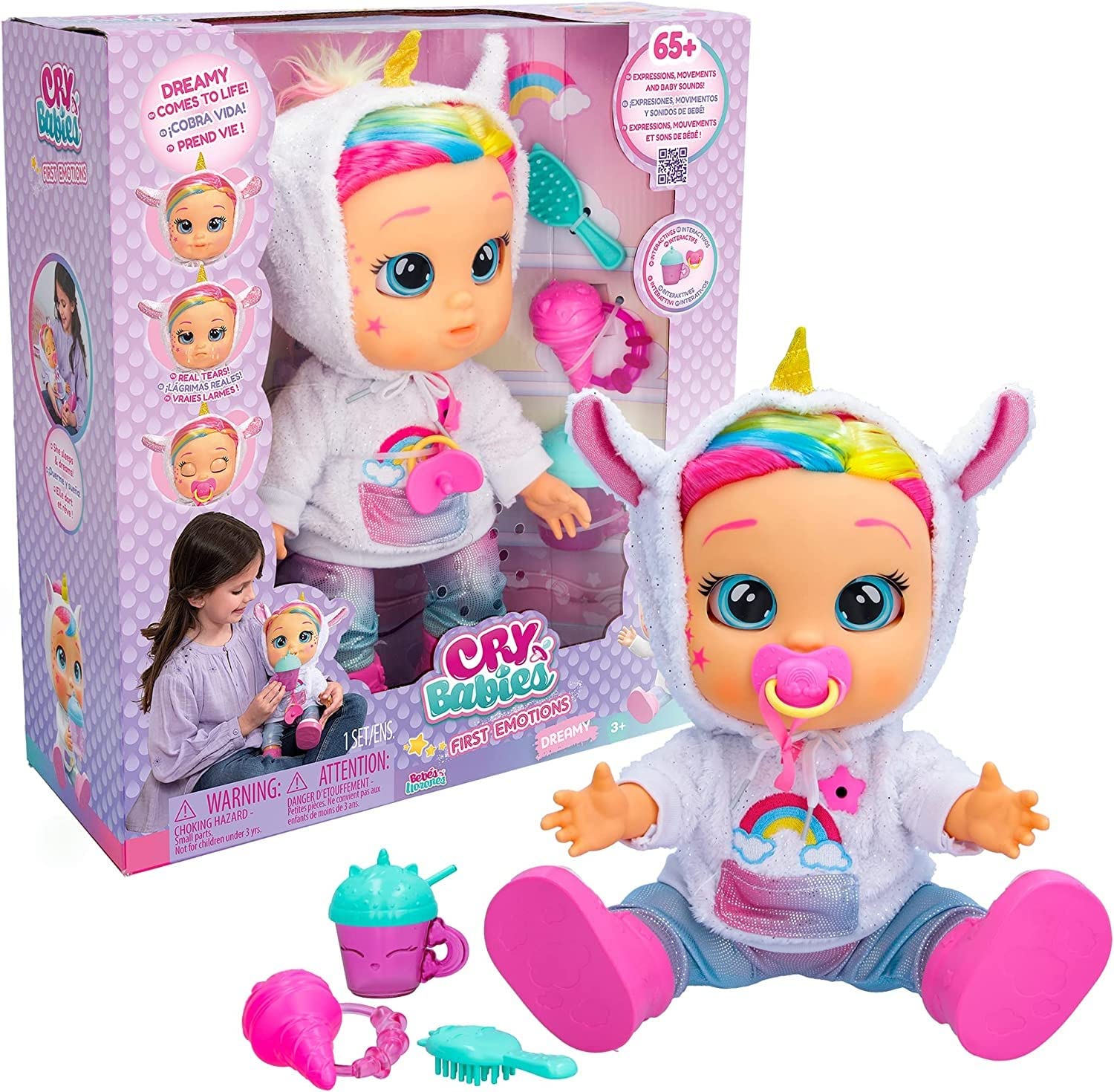 Cry Babies First Emotions Dreamy Interactive Baby Doll with 65+ Emotions and Baby Sounds, Girls & Kids Age 3+, Multi