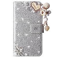 Wallet Case Compatible with Samsung Galaxy A55 5G, Glitter Bling I Love You Diamond Pu Leather Flip Phone Cover (Silver)