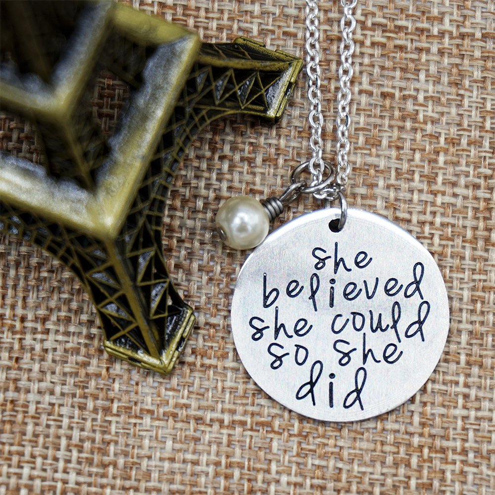 ORIYA Stainless Steel She Believed She Could So She Did Necklace Bracelet Gift For Women girl, Inspirational Necklace Bracelet