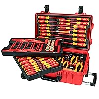 Wiha 32800 Insulated Tool Set with Screwdrivers, Nut Drivers, Pliers, Cutters, Ruler, Knife and Sockets in Rolling Tool Case, 10,000 Volt Tested and 1000 Volt Rated, 80-Piece Set