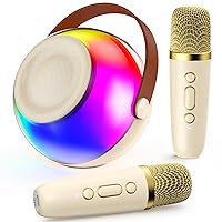 Mini Karaoke Machine, Portable Bluetooth Speaker for Kids & Adults with 2 Wireless Microphones and Dazzling Lights, Girls Karaoke Microphones, Birthday Gifts for Girls Boys Family Party