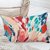 ArogGeld Red Pink and Blue Watercolor Art Cushion Cover Abstract Colorful Teal Pink Spots Throw Pillow Cushion Chinoiserie Asian Double Side Pillow Cover Case for Bedroom 12x20in White Linen