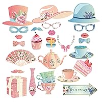 Tea Photo Booth Props,Alice in Wonderland,Mad Hatter,Vintage Style,Teacup,Teapot,Garden Photo Booth Props(25CT),Tea Party Decorations with Stick