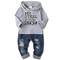YALLET Toddler Baby Boy Clothes, Long sleeve Letter Hoodies Top+Ripped Denim Pants 2pcs Fall Winter Outfit Sets