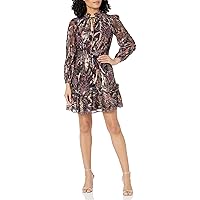 Vince Camuto Women's Printed Chiffon Metallic Fit & Flare Dress with Ruffle Details