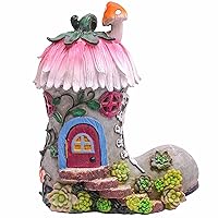TERESA'S COLLECTIONS Boot Fairy House Garden Statues with Solar Outdoor Light, Door Can Open Resin Fairy Garden Accessories Outdoor Lawn Ornaments Patio Yard Decor Gifts for Mom Mother Day 8.8
