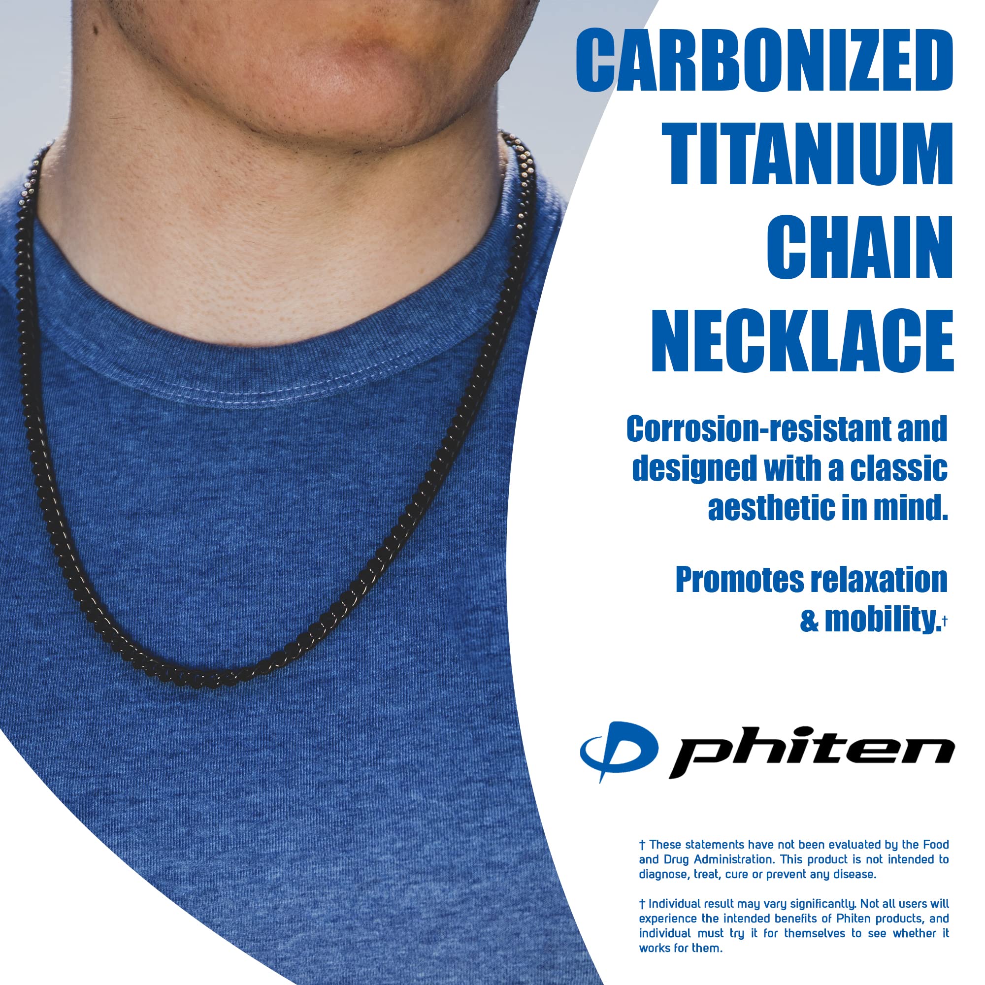 Phiten Carbonized Titanium Chain Necklace - Corrosion-Resistant, Lightweight, Pure Premium Grade for Sports, Gym, and Athletics for Men and Women, Black