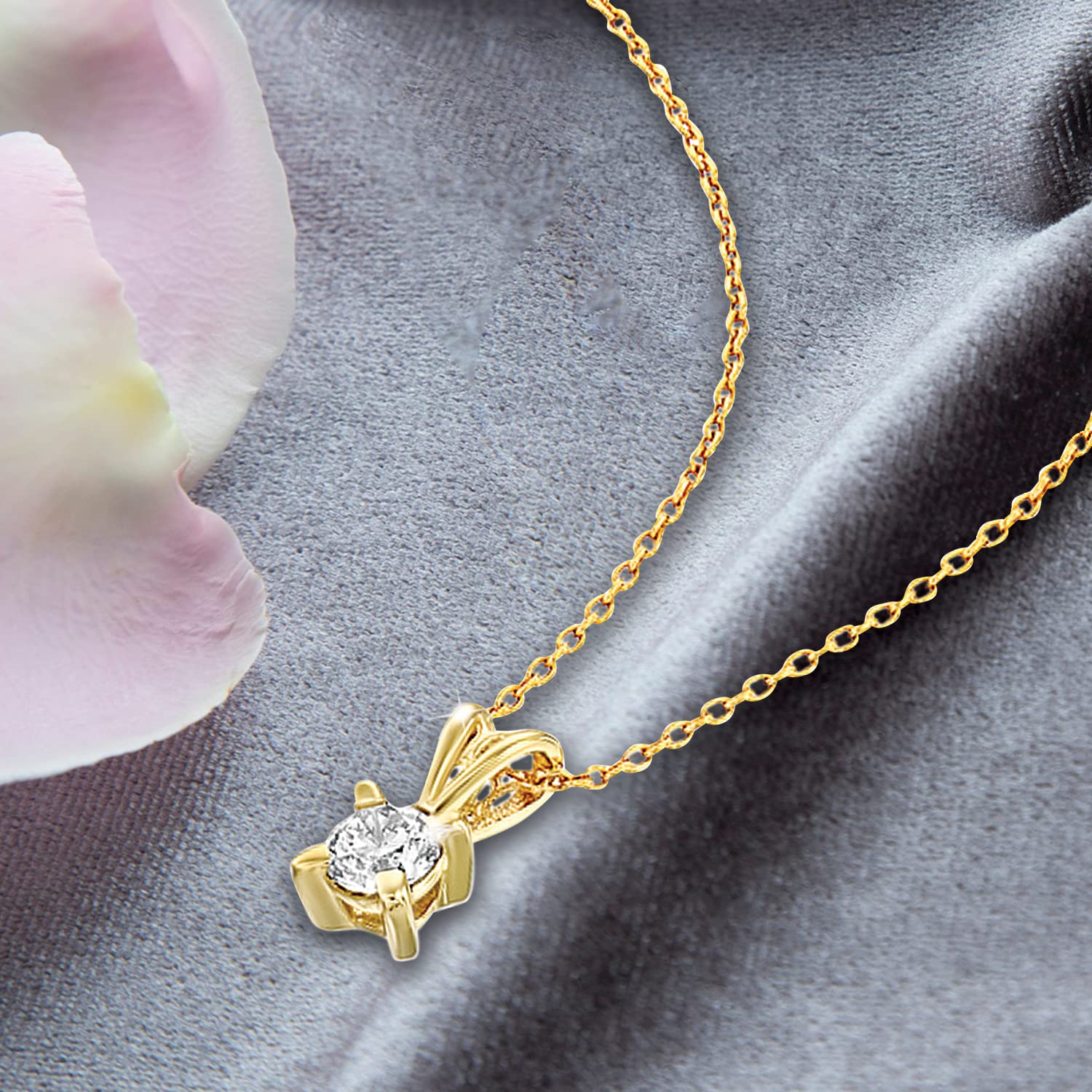 Diamond Pendant Necklace for Women 14k Yellow Gold Diamond Solitaire Pendant