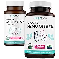 Organic Lactation Support & Organic Fenugreek (1-Month Supply) Lactation Booster Bundle of Herbal Breastfeeding Support Aid for Mothers (60 Capules) & Organic Fenugreek Breastmilk Support (60 Capules)