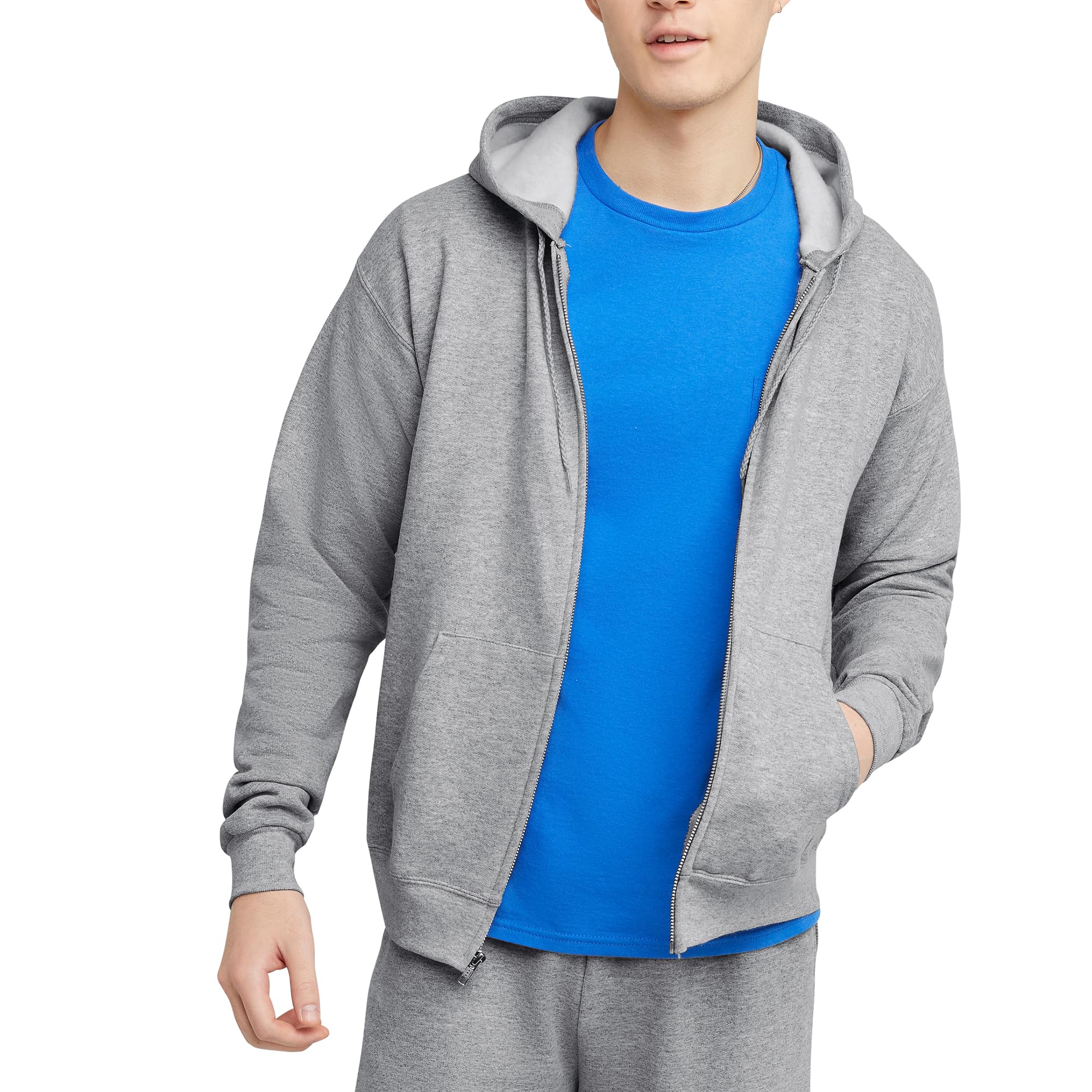 Hanes Men's Hoodie, EcoSmart Fleece Zip-Front Hooded Sweatshirt, Cotton-Blend Fleece Hooded Sweatshirt, Mid-Weight Zip-Up