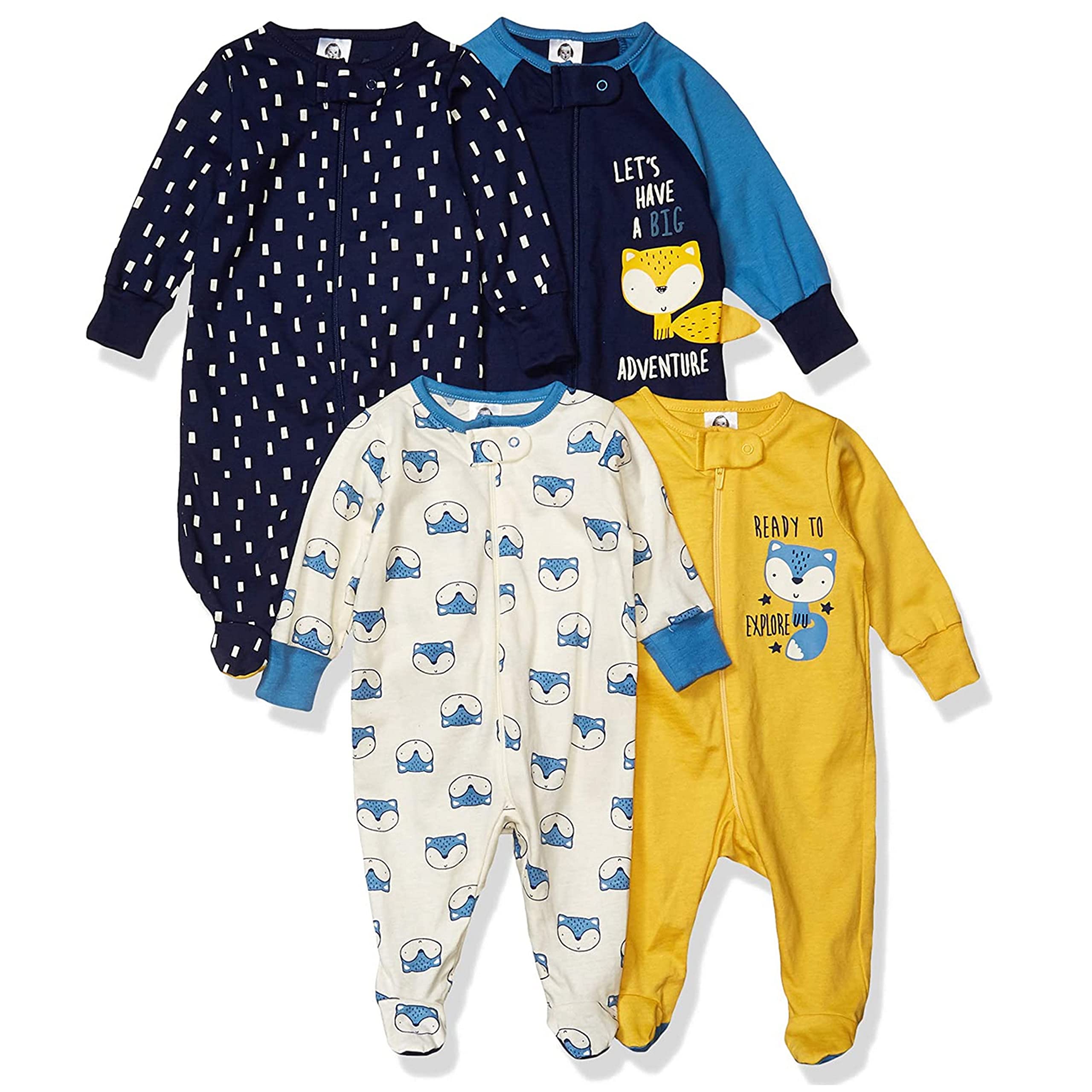 Gerber Baby Boys' 4 Pack Sleep 'N Play Footie, Fox, 3-6 Months