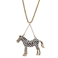 Women Long Chain Animal Horse Necklace for Girls Women 18K Gold Plated Black Cubic Zirconia Zebra Pendant Necklace YS857