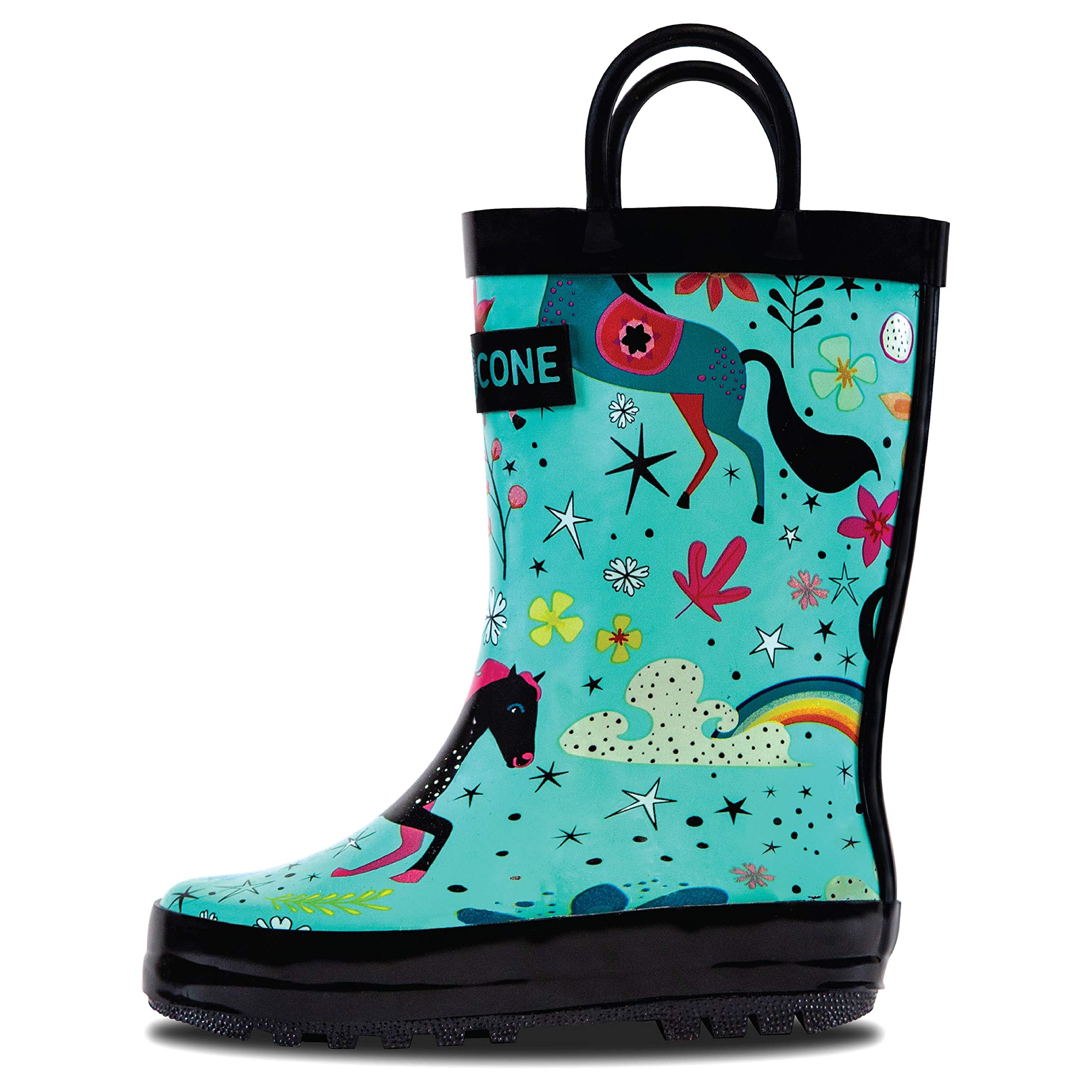 Lone Cone Rain Boots with Easy-On Handles in Fun Patterns for Toddlers and Kids