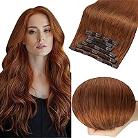 Full Shine Orange Clip in Hair Extension Real Human Hair Short Straight Hair Extensions Clip ins Pumpkin Spice Human Hair Clip in Extensions for Party 7pcs 120g 14inch