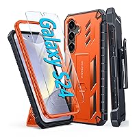 FNTCASE for Samsung Galaxy S24 Case: Military Shockproof Protective Phone Cover with Belt-Clip Holster & Kickstand, Full-Body Drop Proof Protection Heavy Duty Durable Rugged Cases for S24 5G Orange