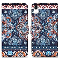 Case Compatible with Apple iPhone XR - Design Blue Mandala No. 1 - Protective Cover with Magnetic Closure, Stand Function and Card Slot