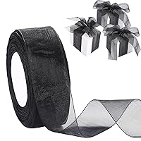 Outus Shimmer Sheer Organza Ribbon Gift Wrapping Ribbon Sheer Chiffon Ribbon Tulle Ribbon Mesh Ribbon (Black, 1.5 Inch)