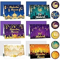 36 Sets Eid Mubarak Greeting Cards with Envelopes Sealing Stickers Ramadan Kareem Cards Packs Happy Eid Al-Fitr Eid Al-Adha Gift Cards for Eid Mubarak Party Decoration Supplies Favors