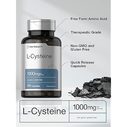 L Cysteine 1000mg | 100 Powder Capsules | Non-GMO, Gluten Free Supplement | by Horbaach