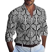 Long Sleeve Shirts for Men Casual Cuban Collared Shirt with Flower Print Summer Button Down Tropical Beach Shirts