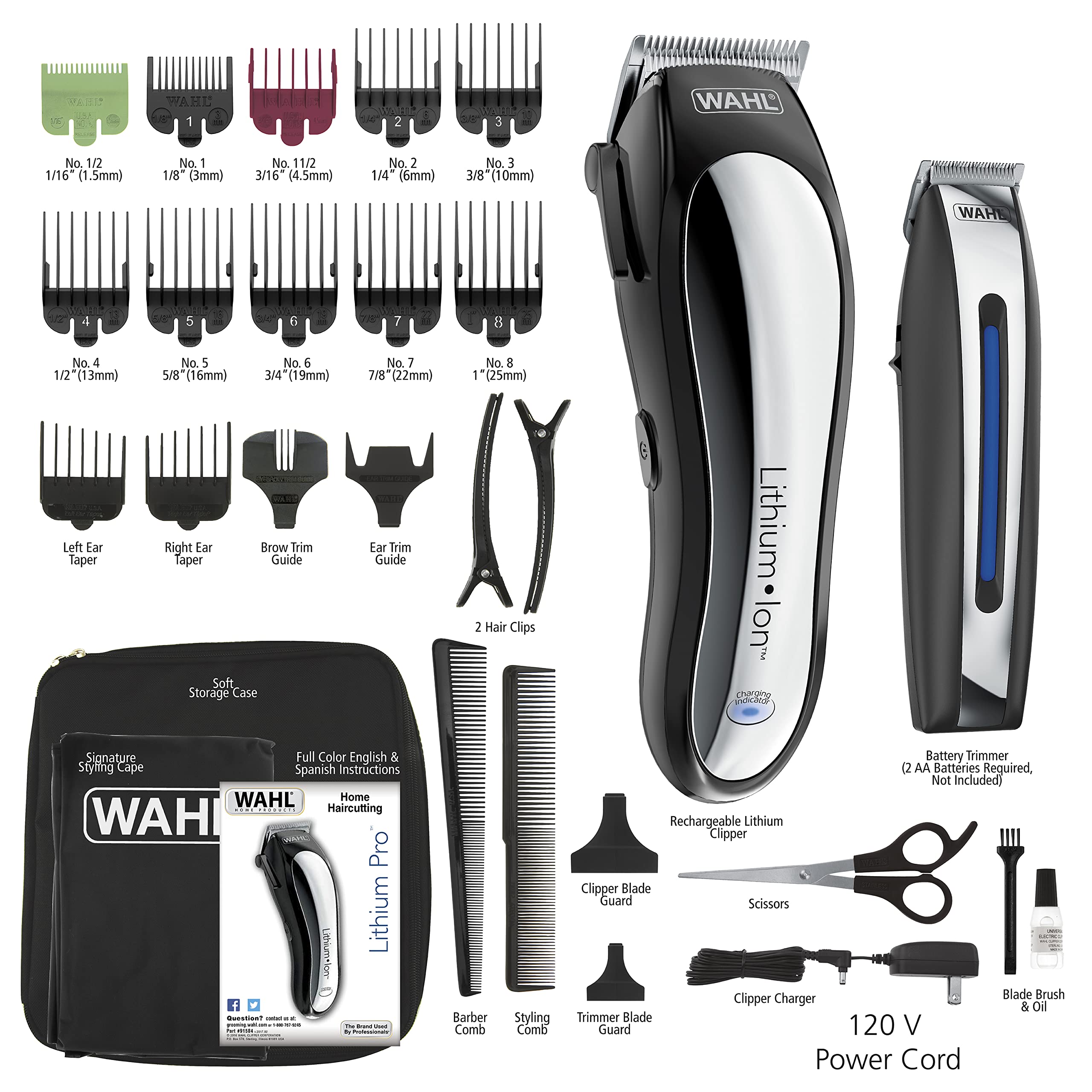 Wahl Clipper Rechargeable Lithium Ion Cordless Haircutting Clipper & Battery Trimming Combo Kit – Electric Clipper for Grooming Heads, Beards, & All Body Grooming – Model 79600-2101P