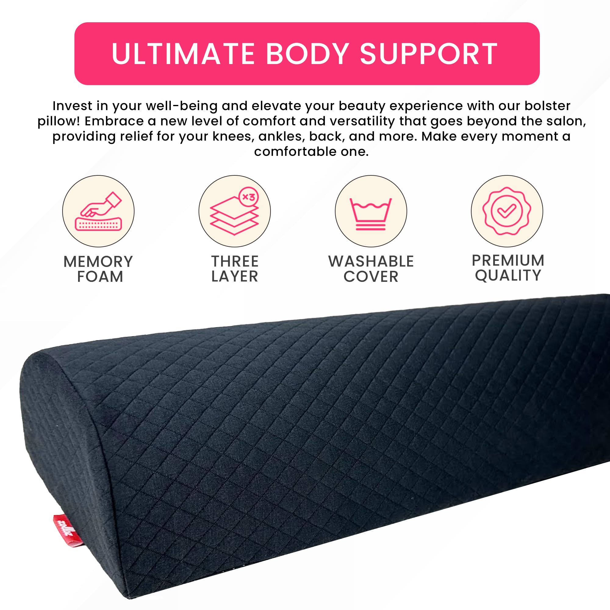 XOLLOZ | Head Pillow + Leg Pillow + Lash Bed Cover | Curved Memory Foam Lash Bed Pillow with Neck and Back Support | Bolster Pillow for Leg and Knee Support | Spa Bed Cover for Lash Extension Bed