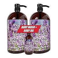 Dead Sea Collection ITEM A Body Wash for Women and Men with Lavender Oil Pack of 2 (67.6 FL. OZ) ITEM B Lavender Body OIL - (4 FL. OZ)