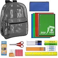 Grey Mesh Backpack with School Supplies, 30 Piece School Supplies Mesh Backpack Bundle
