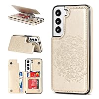 Samsung Galaxy S22 5G Case S22 Card Credit Holder Wallet Protective Cover with Card Slot and Leather Case for Samsung S22 6.2Inch (S22, Gold)