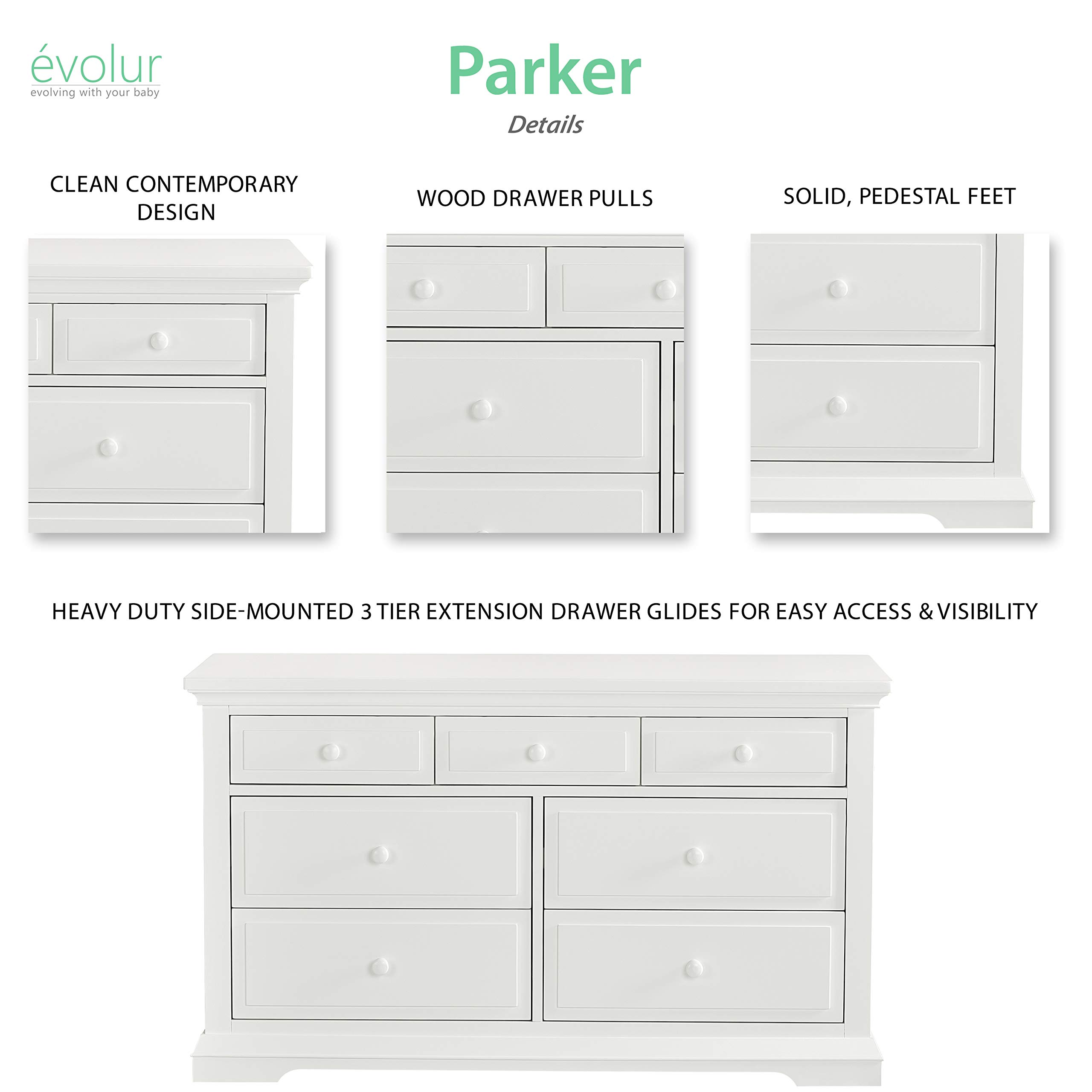 Evolur Parker Double Dresser, Winter White, 54x20.3x32 Inch (Pack of 1)