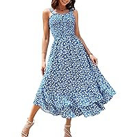 GRACE KARIN Women's 2024 Summer Floral Boho Dress Square Neck Strapped Swing A Line Beach Long Maxi Dress