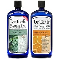 Dr Teal's Foaming Bath Variety Gift Set (2 Pack, 34oz Ea.) - Cannabis Sativa Hemp Seed Oil, Glow & Radiance Vitamin C & Citrus Essential Oils. Treat Your Skin, Your Senses, & Your Stress