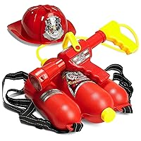 Prextex Fireman Backpack Water Guns for Kids w/Fire Hat | Water Toys Big Water Gun | Super Fast Squirt Water Blaster| All Ages Kids & Adults | Play Range Water Gun for Pool Party Favors