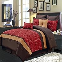 Atlantis Red, Gold and Chocolate King Size Luxury 8 Piece Comforter Set Includes Comforter, Bed Skirt, Pillow Shams, Decorative Pillows