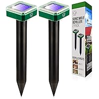 Solar Sonic Pest Repeller Stakes - 2pk Outdoor Pest Repellent with 2,500 Feet Range, Solar Powered Animal Control, Rodent Repellent and Deterrent for Mole, Vole, Gopher